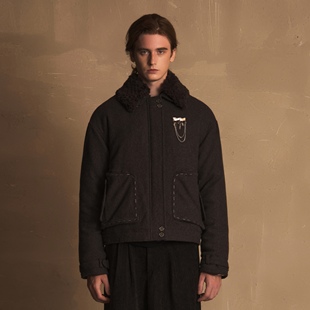 90白鸭绒粗纺羊毛人字纹羽绒可拆卸毛领夹克 里斯本 TAM TUAS