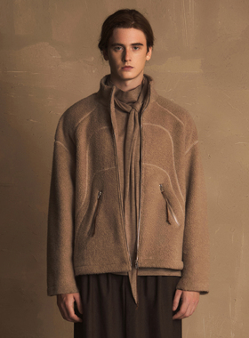 TAM TUAS【伯恩山】美丽奴绵羊毛混纺明线高领摇粒绒廓形夹克外套