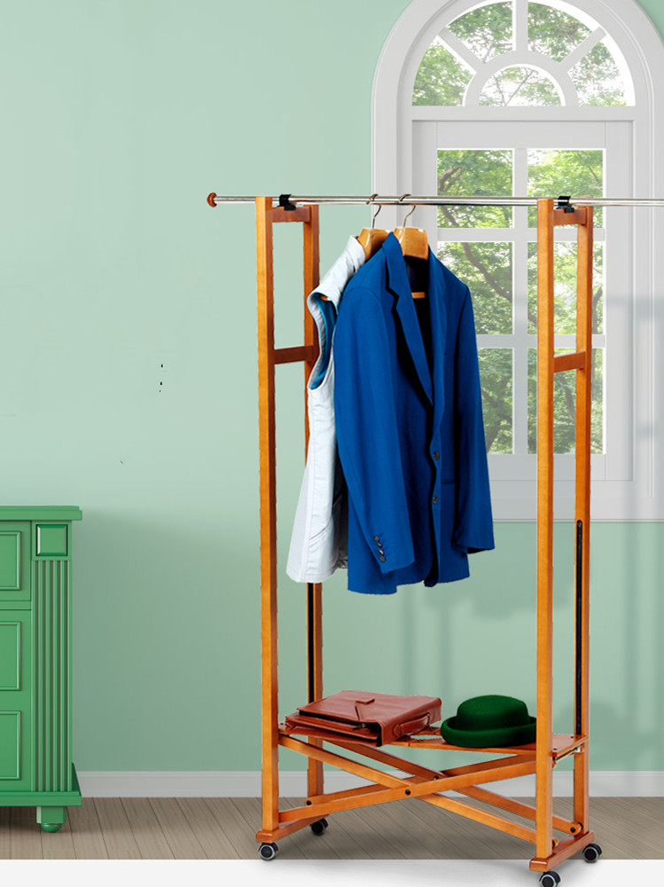 利快实木挂衣架带置物架