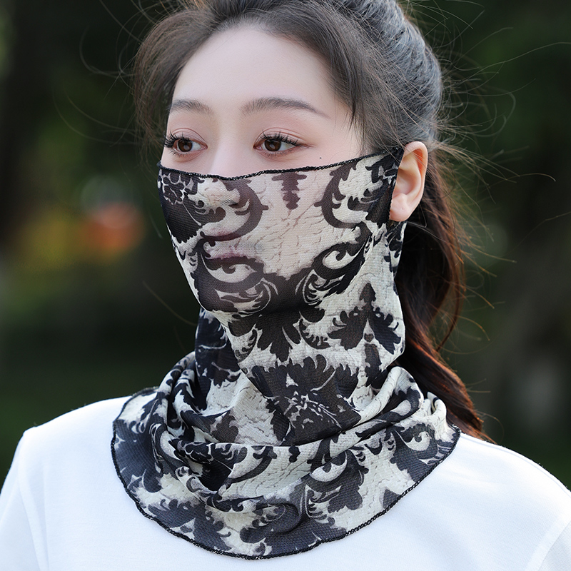 夏季防晒面罩女士遮阳全脸骑行护颈面纱冰丝口罩围脖丝巾透气薄款