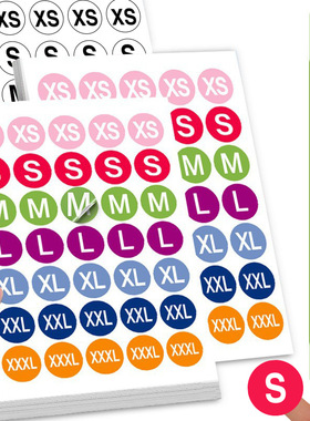 350 stickers clothing size label shoes SMXL hats waterproof
