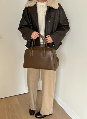 韩国小众nothingwritten手提包休闲大容量复古高尔夫包纯牛皮包