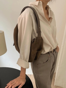 韩国小众设计nothingwritten复古真皮斜挎腋下包麂皮饺子通勤女包