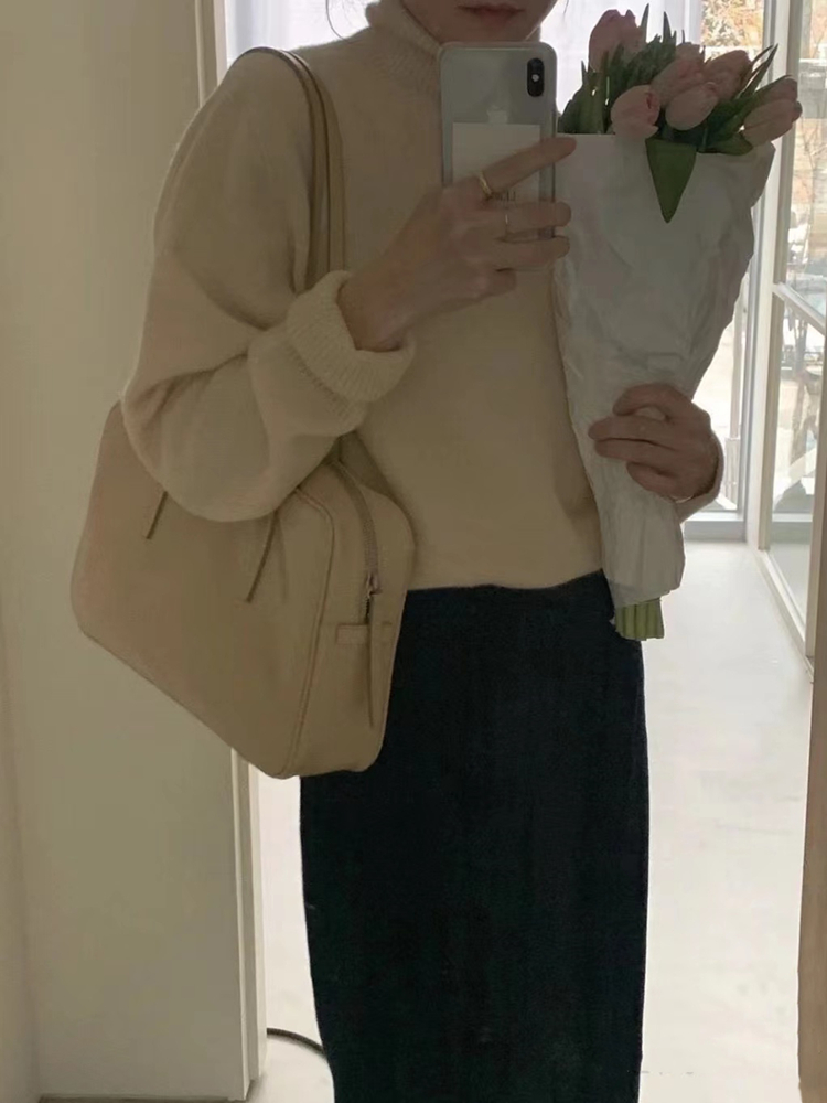 Lerobe气质真皮牛皮方形手提女包