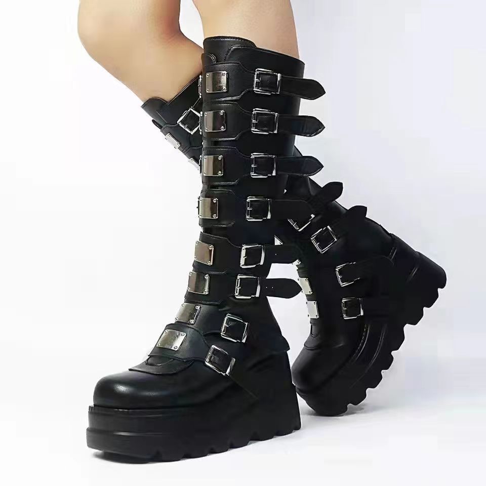 女朋克哥特式坡跟高筒靴punk women platform boots Gothic boots