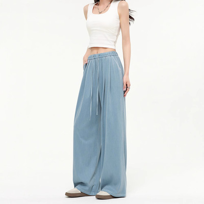 Wide leg pants, women's high waisted summer loose jeans,