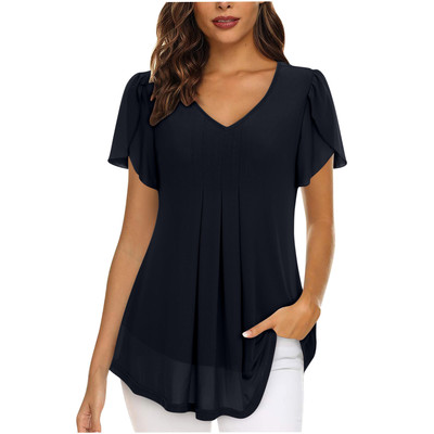 Women's fashion chiffon shirt petal short sleeved top shirt