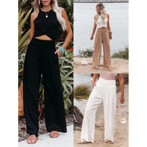 Spring summer cotton linen plus size women's wide lge pants