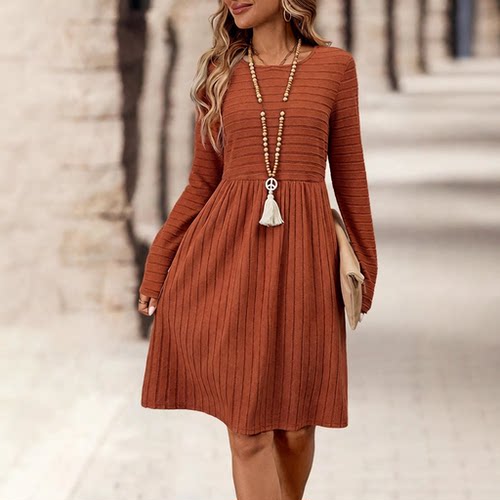 women's  Long Sleeve Casual Dress Winter Round Neck dress