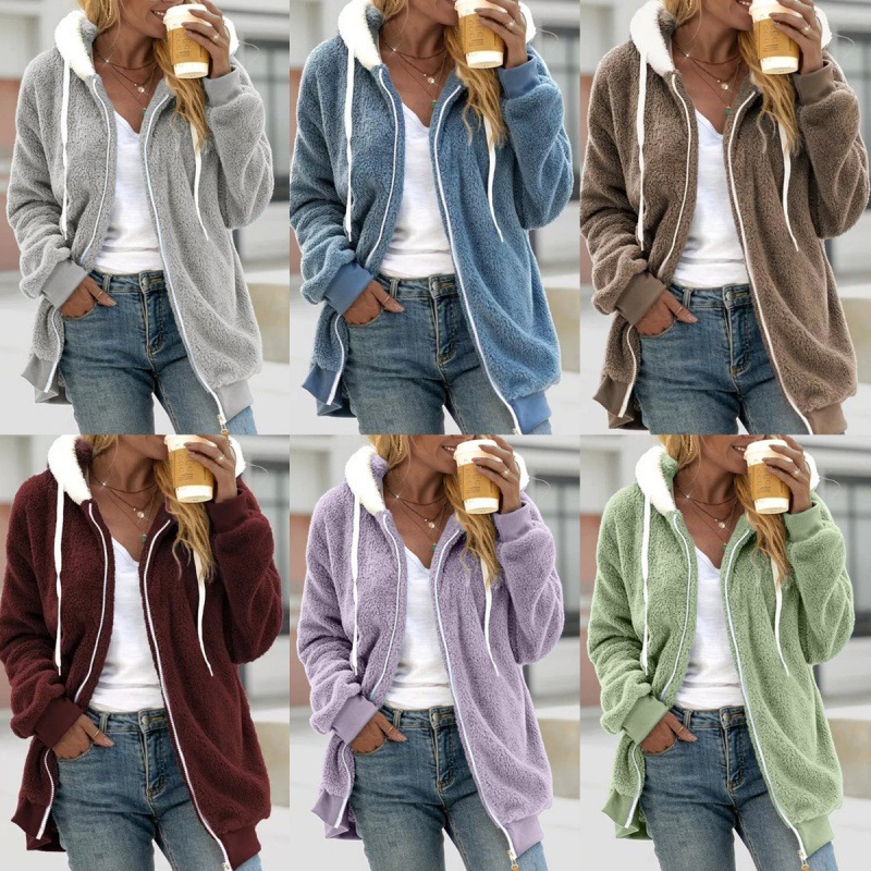 Autumn Winter Loose Plush Zipper Hoodie Women's Hoodie top