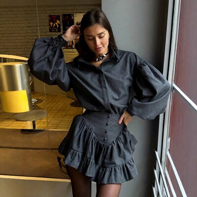 New temperament set women's spring short skirt two-piece fa