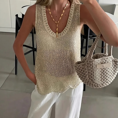New Knitted Glitter Summer Loose Sleeve Tank Top Sexy vest