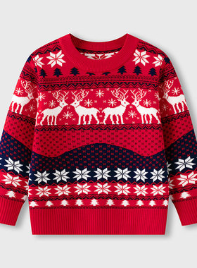 Autumn/Winter Children's Christmas Elk Red Sweater Men's top