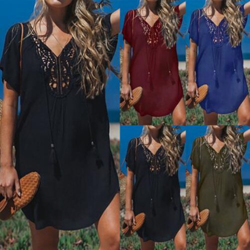 Lace beach vacation dress bikini outerwear women's skirt