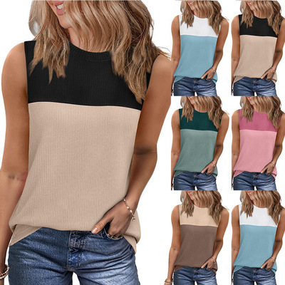 women's summer color blocked sleeve top, short sleeved vest