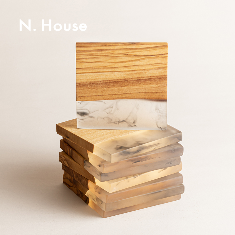 n.house意大利橄榄木水墨风杯垫