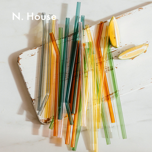 N.House创意玻璃吸管耐热可循环使用硬质高硼硅咖啡奶茶吸管环保