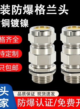 黄铜镀镍铠装防爆格兰头电缆双密封接头防水M型填料函金属夹紧G1