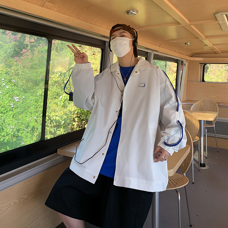 港风嵌绳外套男秋季高街ins潮牌风衣oversize宽松美式冲锋衣夹克
