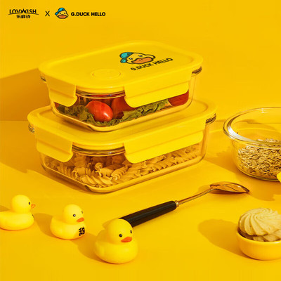 小黄鸭玻璃饭盒微波炉加热专用碗上班族带饭餐盒水果保鲜盒便当盒