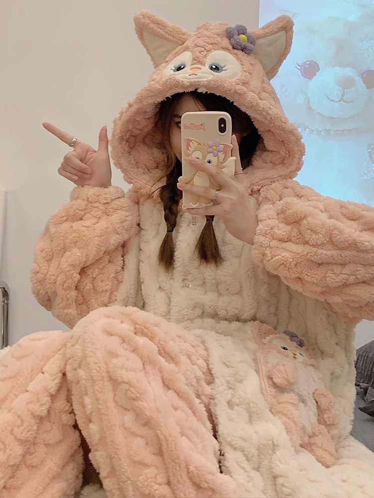 玲娜贝儿珊瑚绒睡衣女秋冬季加绒加厚长款睡袍大码胖m200斤