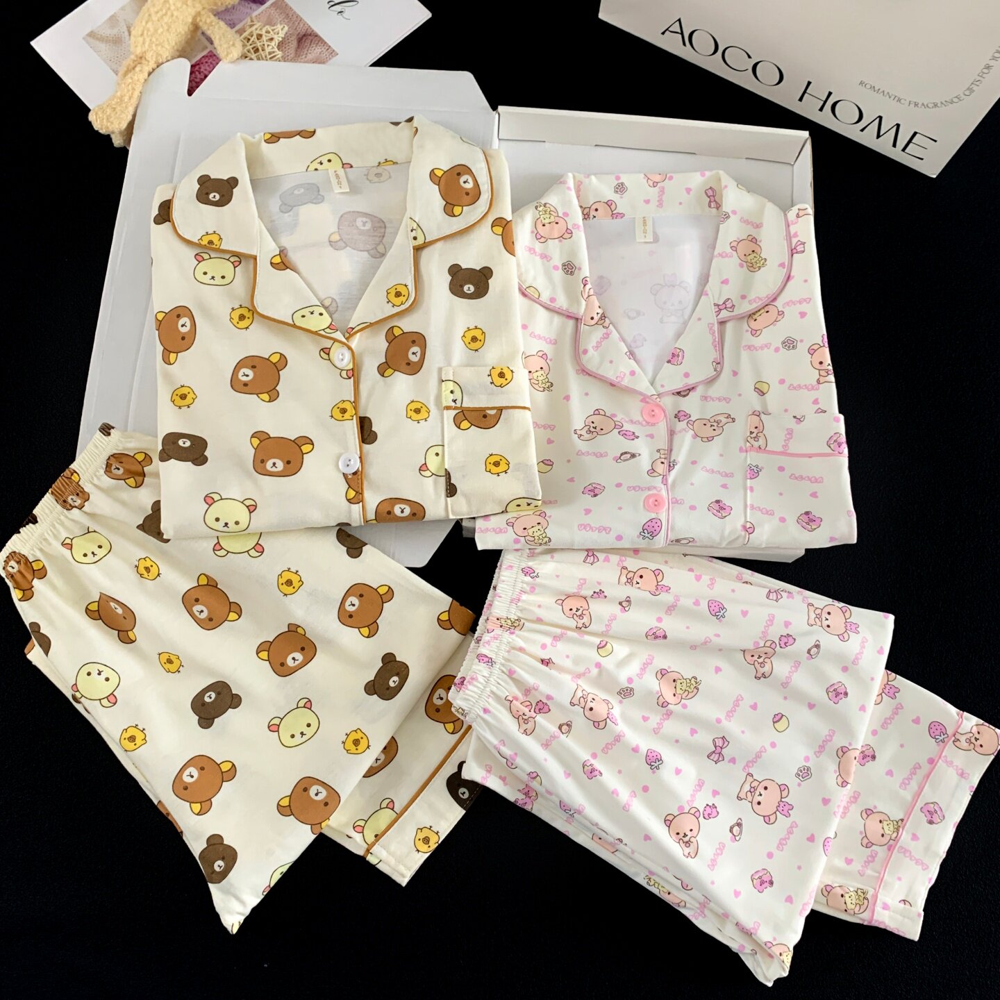 新款卡通轻松熊睡衣男女情侣装纯棉春秋季长袖长裤可爱家居服套装