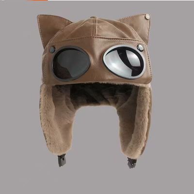 韩国街头嘻哈飞行员眼镜帽子女可爱猫耳朵护耳防寒秋冬季雷锋帽男