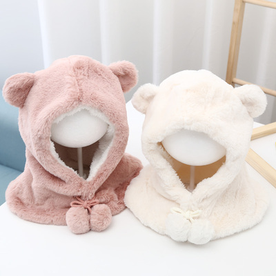 可爱小熊耳朵毛绒围巾防寒帽子