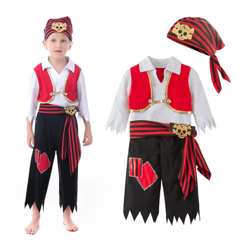 男童宝宝海盗船长摄影拍照可爱5件套男孩万圣节Pirate  Cos服装