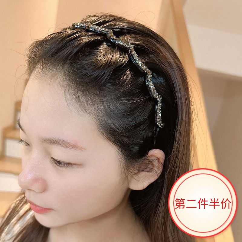 韩国简约百搭镶钻带齿波浪洗脸发箍女高颅顶头箍压发发捆运动发