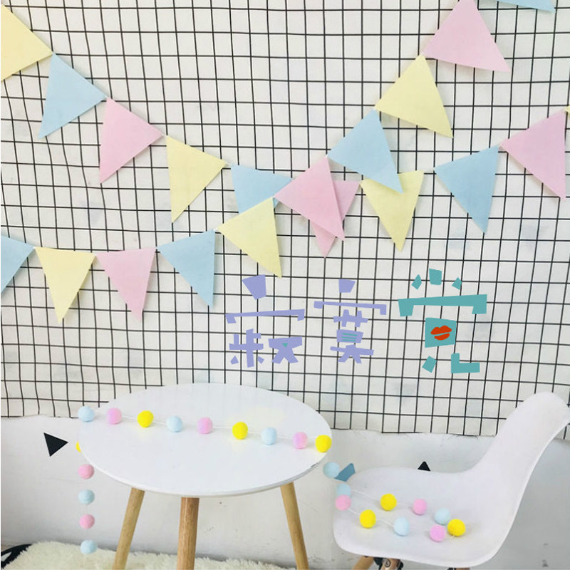 无纺布三角彩旗生日聚会串旗商场幼儿园装饰彩旗儿童少女房间布置