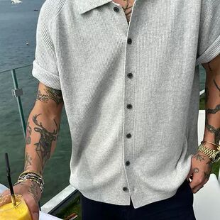 夏季 男短袖 老钱风轻奢肌理感衬衫 宽松加肥翻领衬衣 300斤加大码