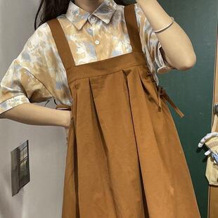 胖mm300斤宽松特大码复古学院风短袖衬衫背带连衣裙女ins220显瘦
