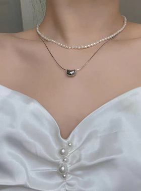 双层淡水珍珠项链女2024年新款轻奢小众高级感锁骨链时尚叠戴项链