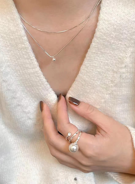 简约小圆球双层项链女小众设计高级感叠戴锁骨链2024年新款爆款