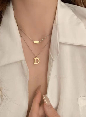 2024新款字母双层项链时尚高级百搭锁骨链轻奢小众设计感叠戴项链
