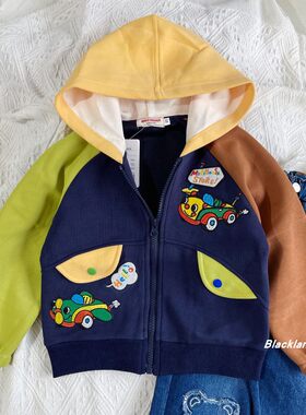 休闲春秋款拉链衫黑面包连帽外套