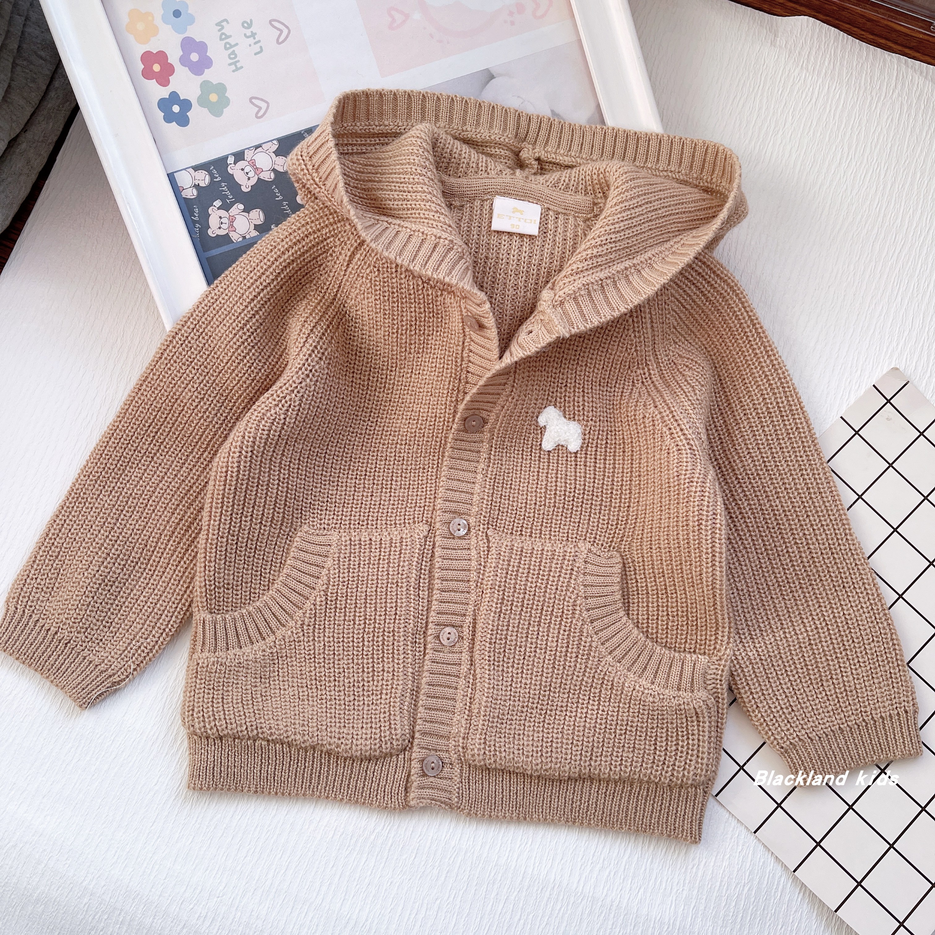 春秋冬款韩国童装男童女童儿童宝宝连帽耳朵开衫毛衣保暖针织外套