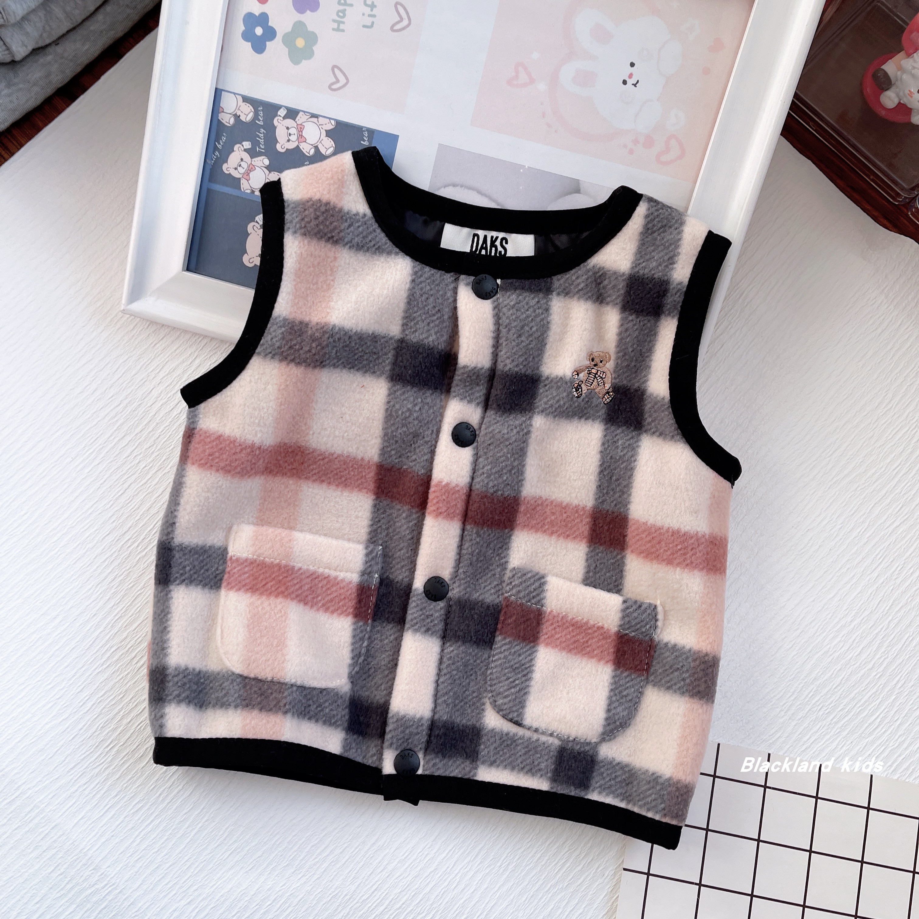春秋冬款童装 男童女童儿童宝宝挂里格子马甲保暖坎肩背心