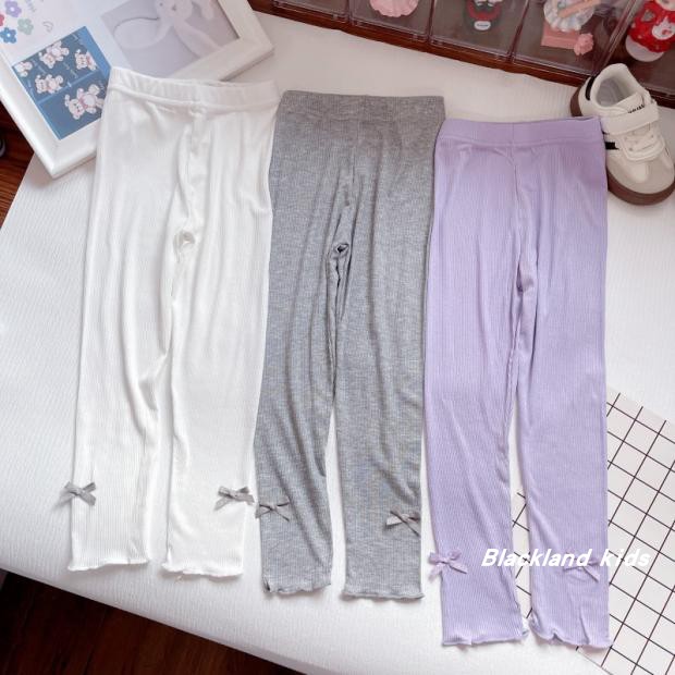 100-140码 夏季女童9分弹力花边打底裤 儿童坑条莫代尔防蚊童裤子