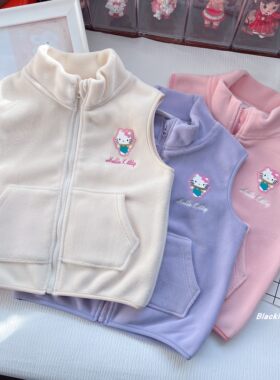 110-150码秋冬款童装 女童有质感摇粒绒闪灯马甲儿童宝宝保暖坎肩