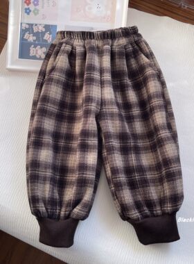 90-150码 冬款童装 男女童毛呢羊羔绒一体绒长裤儿童保暖加绒裤子