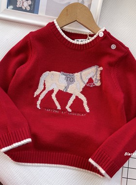 110-150码 春秋冬款 红色小马新年装 男女童含羊毛针织毛衣保暖