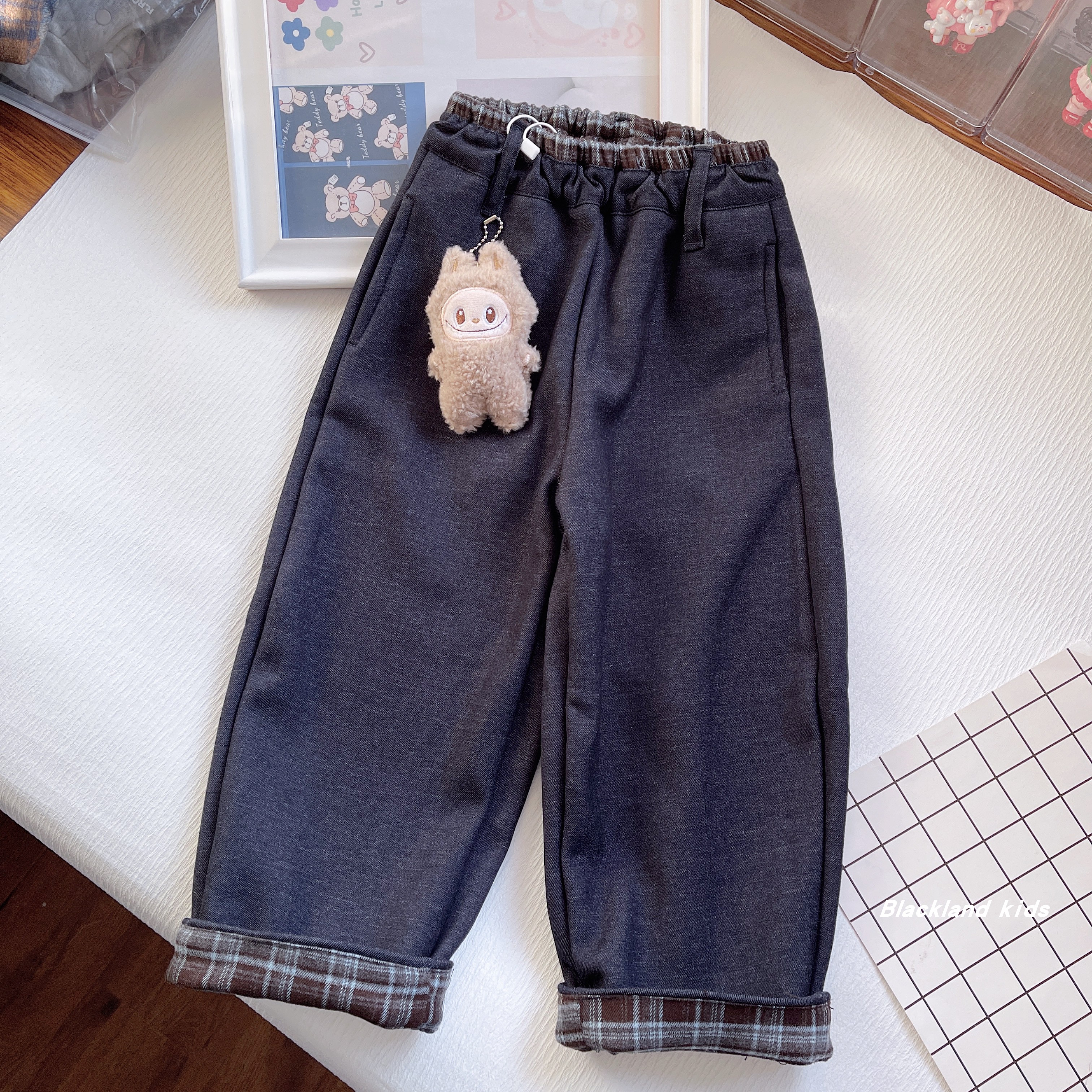 90-150码冬款童装 男童女童儿童加绒牛仔裤一体绒休闲裤保暖裤子