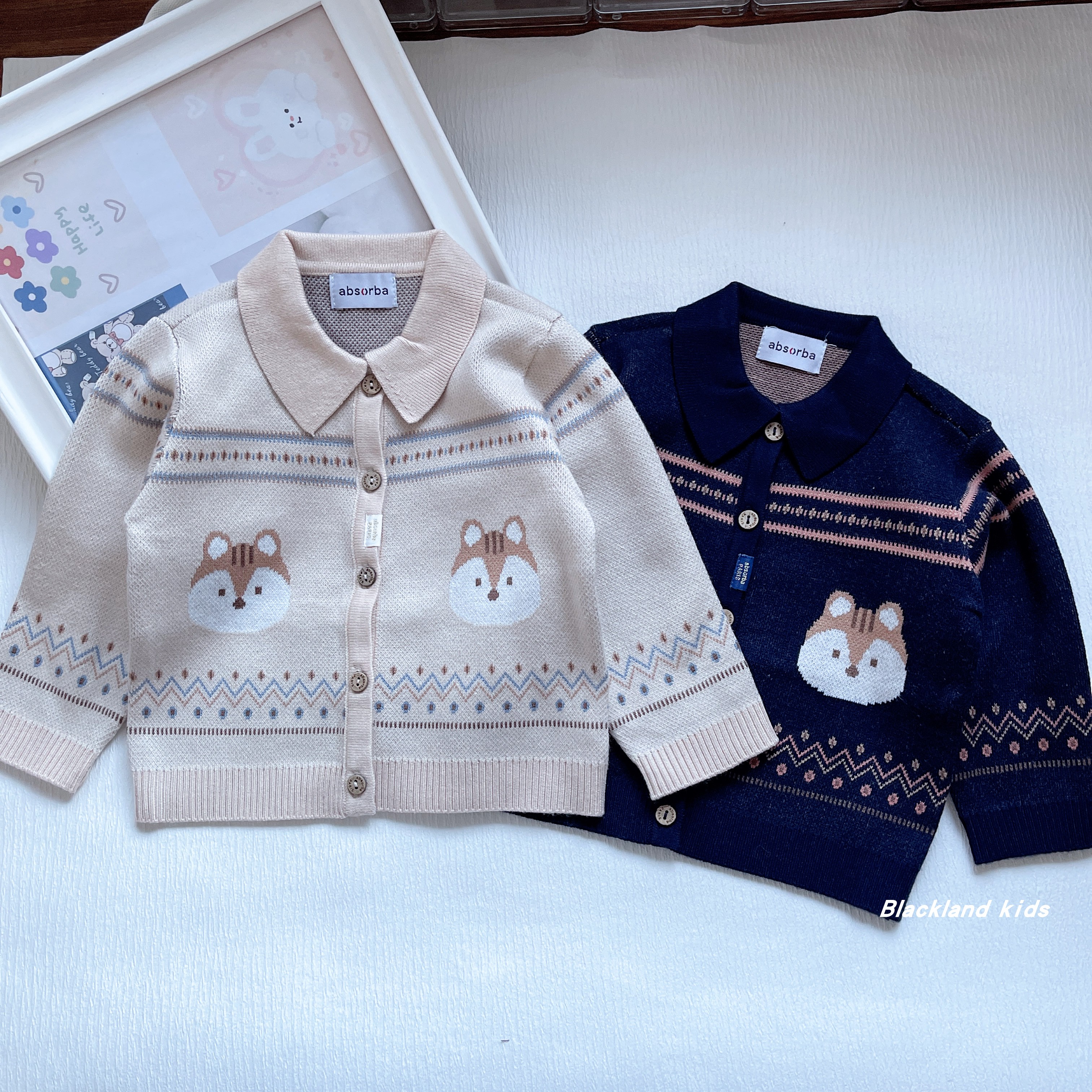 韩国童装冬款 男童女童包芯纱开衫毛衣 儿童双提花保暖针织衫外套