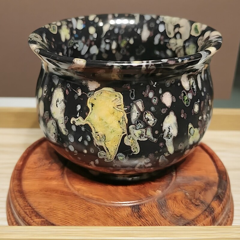 正宗汝阳梅花玉茶杯黑玉石墨玉碗原矿药王石茶具老料主人杯100mL