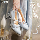 现货花笺原创尖头高跟鞋 子蝴蝶结桃小坞lolita细跟单鞋 女优雅cla