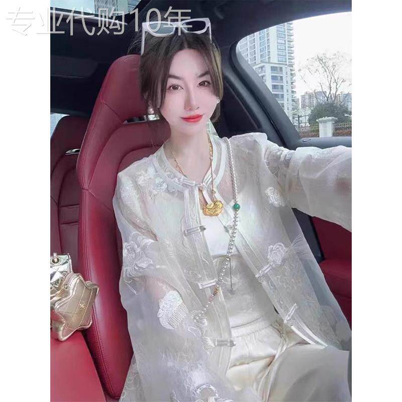 潮牌国风防晒开 衫女夏季薄款高端新中式盘扣唐装上衣长袖衬衫外
