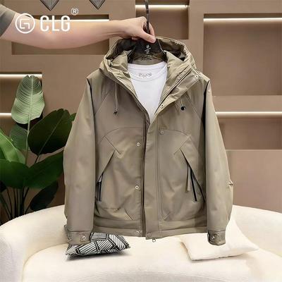 香港CLG潮牌工装连帽二棉外套男冬季新款加棉加厚防风棉服冲锋衣