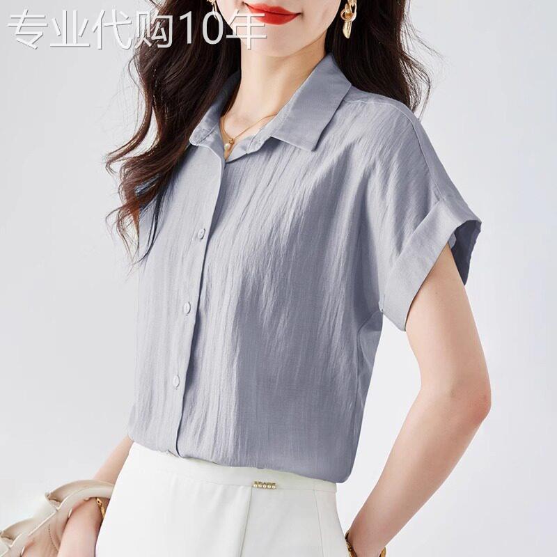 棉麻蓝色衬衫女2026新款夏季短袖宽松高级感轻奢减龄洋派小衫上衣